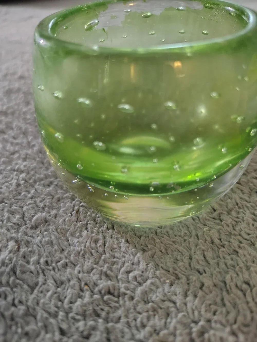Vintage Handblown Green Glass Votive Holder Historic Bubble Pattern